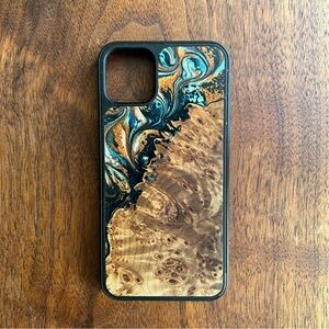 Carved Wood and Resin Phone Case - Black, Brown, and Blue for IPhone 11 Pro Max